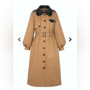 New w/tags SHRIMPS Dexter Trench Coat with Plaid Details - Sz. UK 8/ USA 4